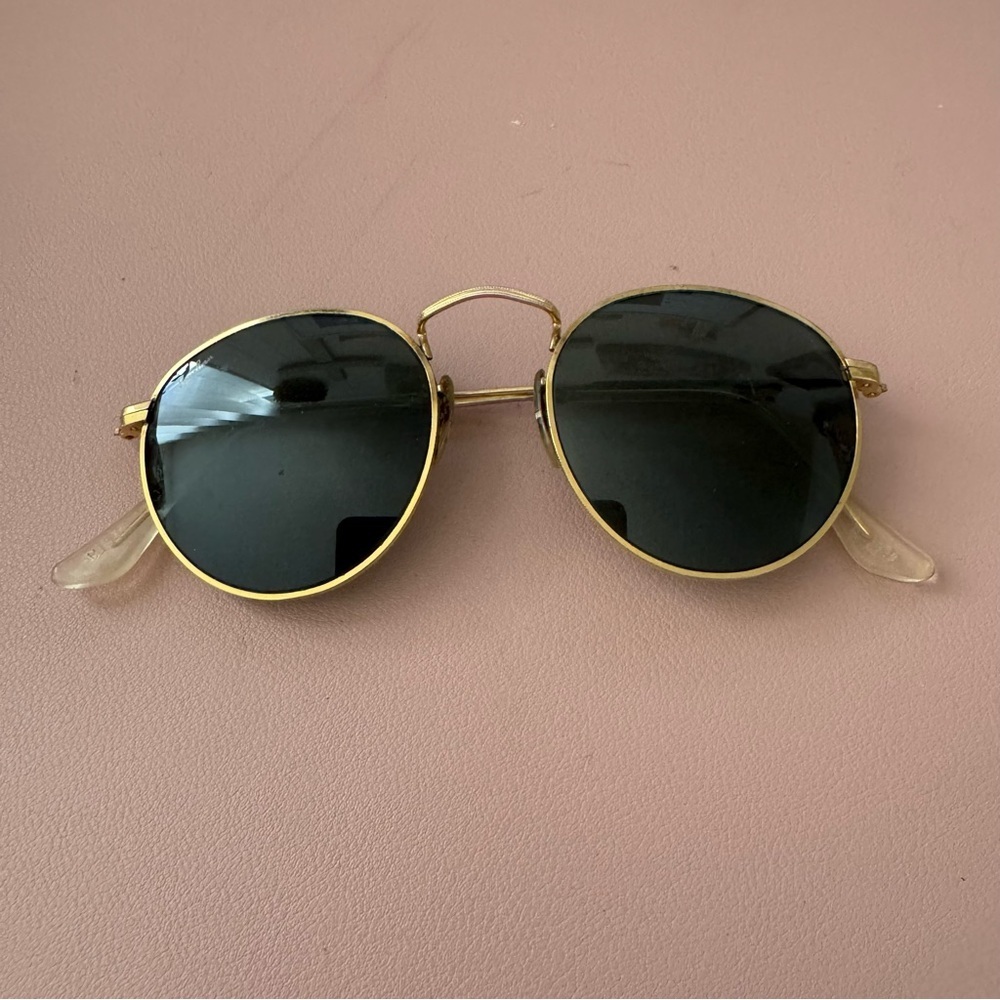 Antique 1950s B&L Ray-Ban Gold Toned Round Metal Sunglasses